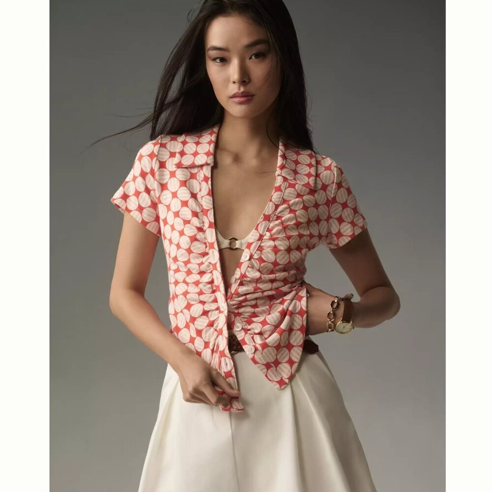 Maeve Red and White Patterned Blouse